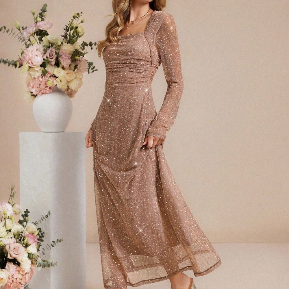 Pink Party Women's Elegant Sequin Midi Dress